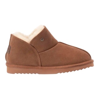 Warmbat Hausschuhe Pantoffel Willow Suede mit Merino Schaffell cognacbraun Damen